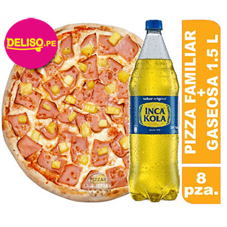 Pizza familiar Hawaiana + Inca Kola 1.5 l Pizza familiar Hawaiana + Inca Kola 1.5 l